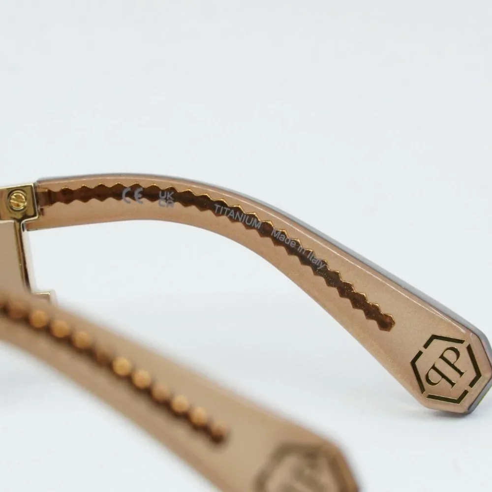 Gold Shield Rimless Sunglasses with Embellished Temples